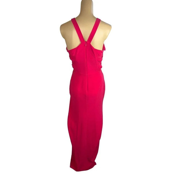 Halston Twist Mesh Insert Gown in Fuchsia 4 Womens Long Maxi Dress - Picture 7 of 13